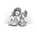 Mother wit two children tattoo design idea