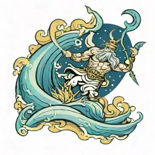 king neptune waves power reaching to earth tattoo design idea