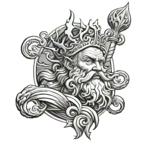 king neptune waves power tattoo design idea