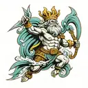 king neptune waves power tattoo design idea