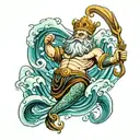 king neptune waves power tattoo design idea