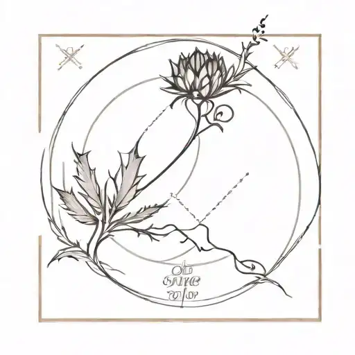 scotland longitude and latitude with thistle  tattoo design idea