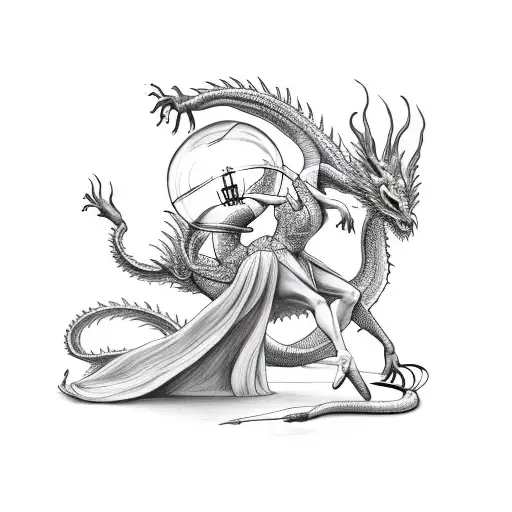 ballerina and dragon lightbulb tattoo design idea