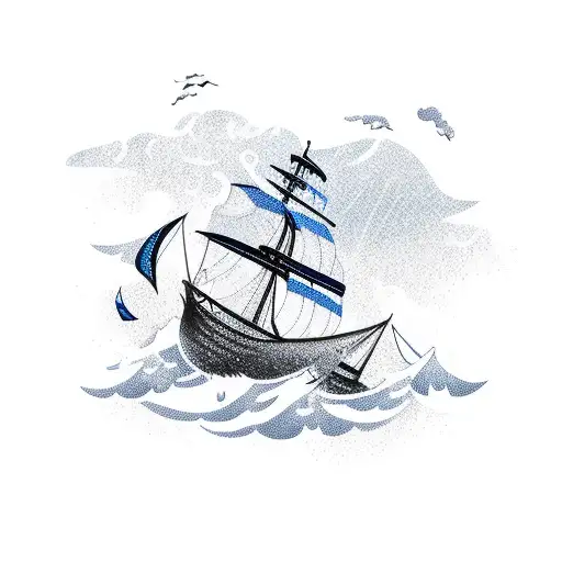 Maritime  boat wind sea tattoo design idea