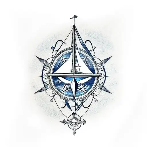 Maritime Sailboat sea wind compass  tattoo design idea
