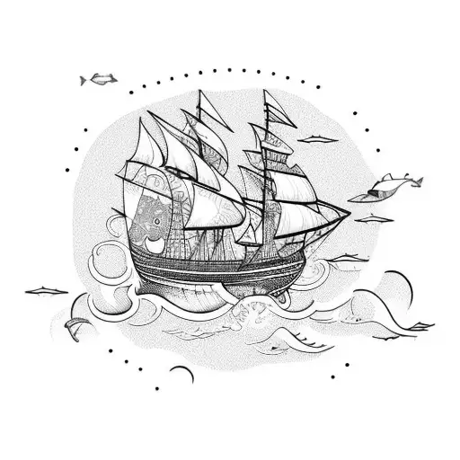 Maritime  boat wind sea tattoo design idea