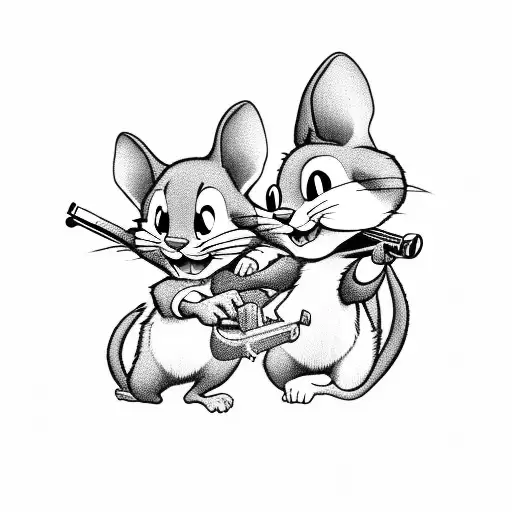 tom&jerry holding rifle tattoo design idea