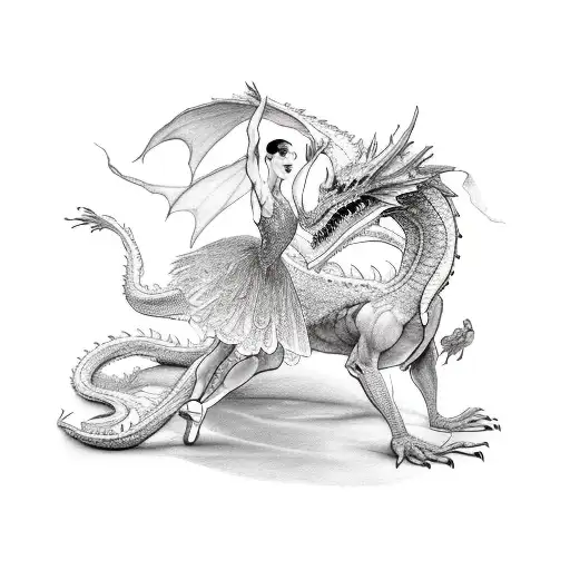 ballerina and dragon tattoo design idea