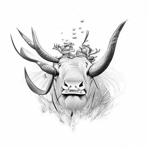 diving ox tattoo design idea