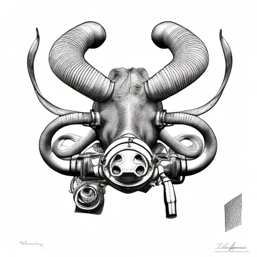 ox horns rebreather diving tattoo design idea