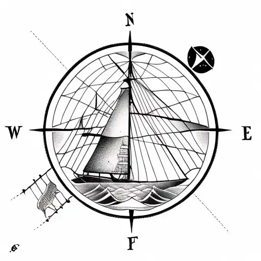 Maritime Sailboat sea wind compass  tattoo design idea