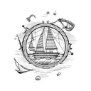Maritime  boat wind sea tattoo design idea