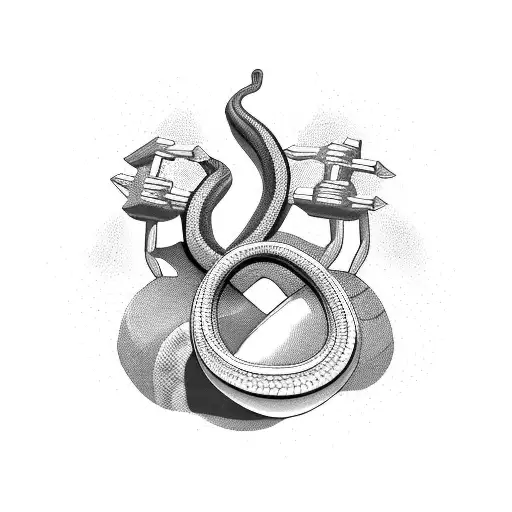 A gym dumbbell morphing into a snake, symbolizing the client's dedication to both fitness and their favorite animal tattoo design idea