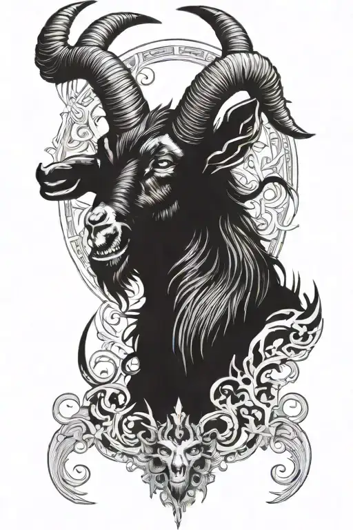 goat satanist with devil eyes that screams tattoo design idea