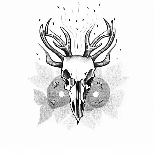 deer skull with candles on antlers tattoo design idea