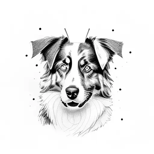 australian shepherd dog, wearing a bow tie tattoo design idea