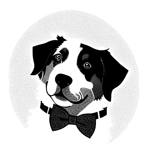 australian shepherd dog, wearing a bow tie tattoo design idea