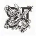 a variation of the number 1 and the letter O, N and E which symbols my 3 kids' first letter in their names tattoo design idea