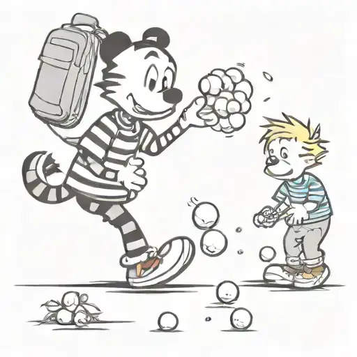 Calvin and Hobbes dropping a bag of marbles tattoo design idea