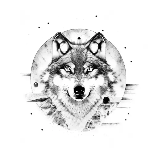 A wolf standing in front of the Colosseum, with Roman symbols integrated into the background tattoo design idea