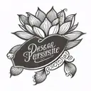 A stylized lotus flower with the words 'desea, confía y persiste' in elegant script, embodying perseverance and faith tattoo design idea