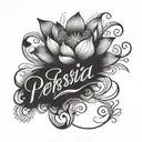 A stylized lotus flower with the words 'desea, confía y persiste' in elegant script, embodying perseverance and faith tattoo design idea