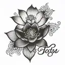 A stylized lotus flower with the words 'desea, confía y persiste' in elegant script, embodying perseverance and faith tattoo design idea