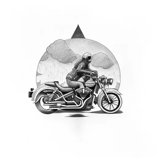 motorcycle riding into sunset tattoo design idea