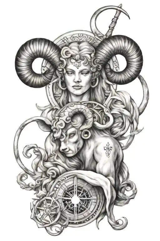 aries zodiac sign intertwined libra and Sagittarius   tattoo design idea
