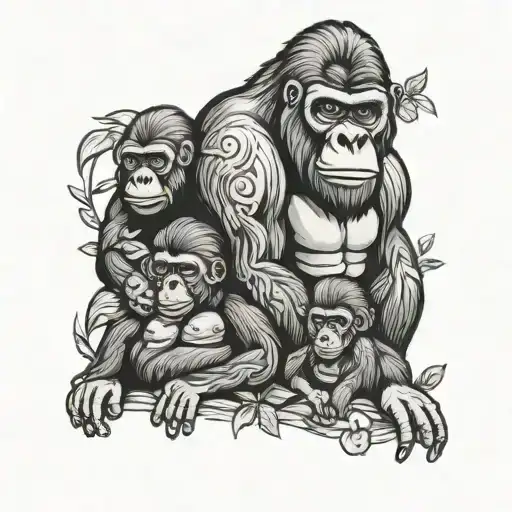 gorilla family tattoo design idea