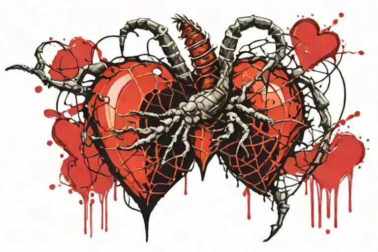 scorpions in the shape of a heart with a web tattoo design idea
