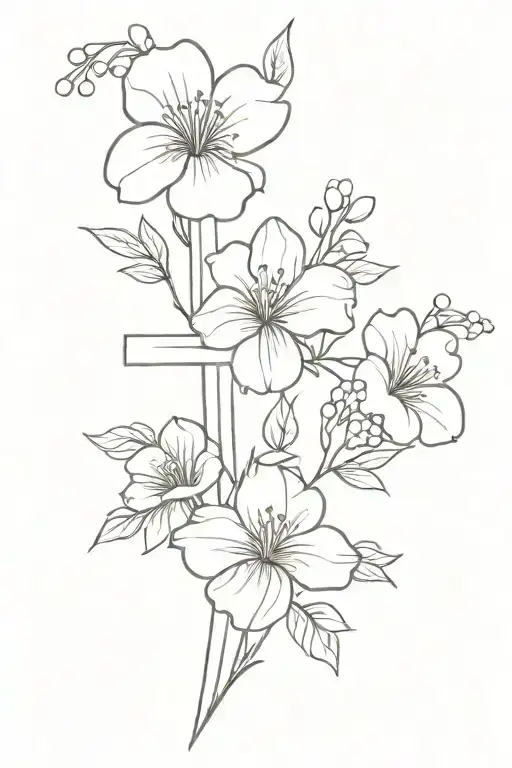 birth flowers for january, april, may and august. the word salavtion. a cross.  tattoo design idea