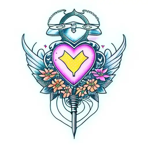 Taurus, Aries, heart flower sword, constellation  tattoo design idea