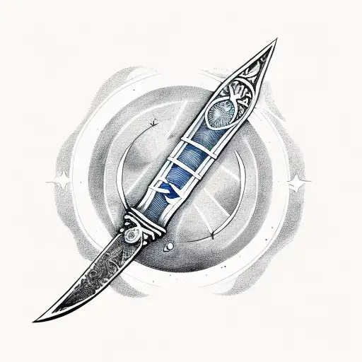 sword with taurus and half moon and half sun and stars tattoo design idea