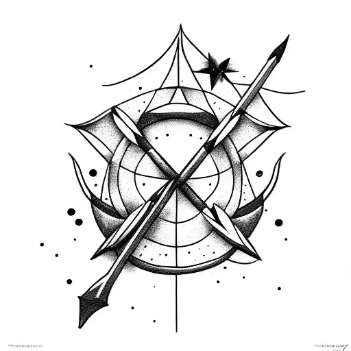 arrow, Taurus, half moon, half sun, stars tattoo design idea