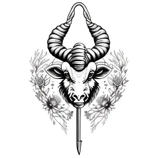 aries, sword flowers birds constellations  tattoo design idea