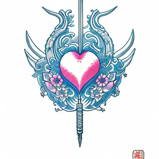 Taurus, Aries, heart flower sword, constellation  tattoo design idea
