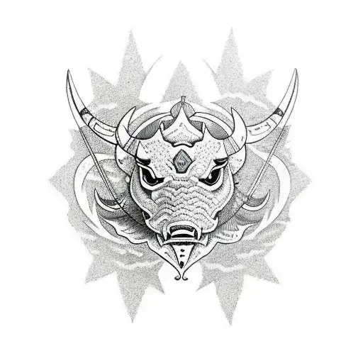 pike, bull, half moon, half sun, stars tattoo design idea