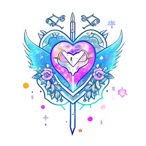 Taurus, Aries, heart flower sword, constellation  tattoo design idea