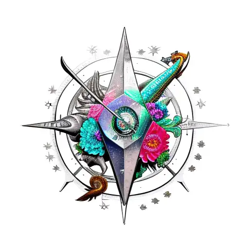 Aries symbol, flowers birds stars zodiac swords dinosaurs compasses tattoo design idea