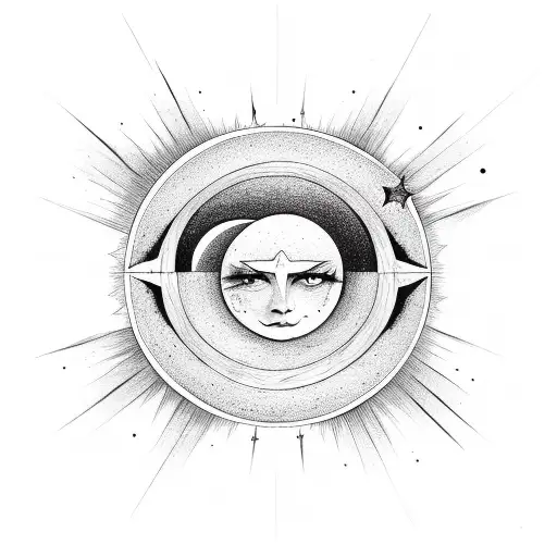 half moon half sun and stars tattoo design idea