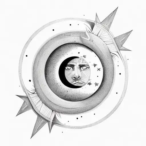 half moon half sun and stars tattoo design idea