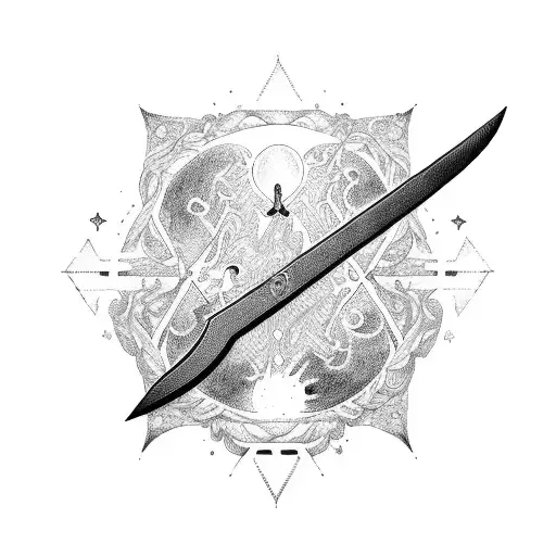 sword with taurus and half moon and half sun and stars tattoo design idea