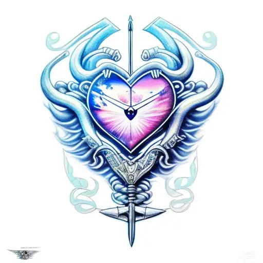 Taurus, Aries, heart stars sword  tattoo design idea