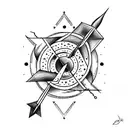 arrow, Taurus, half moon, half sun, stars tattoo design idea