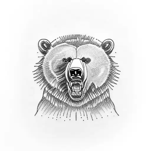 A powerful grizzly bear standing on hind legs, with its front paws raised, showcasing its strength and dominance tattoo design idea