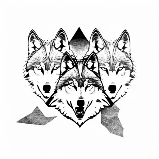 Wolf pack, running after a cat tattoo design idea