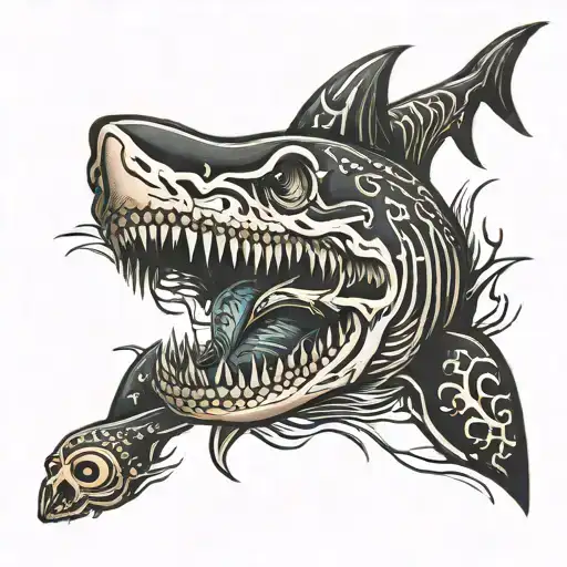 sharks Waters scary skull tattoo design idea