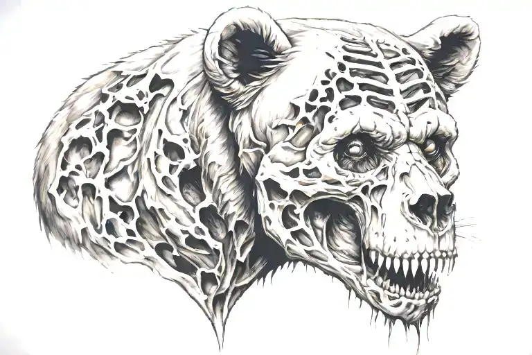 zombie bear head skull tattoo design idea