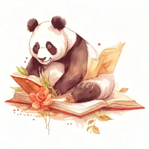 cute panda reading book tattoo design idea